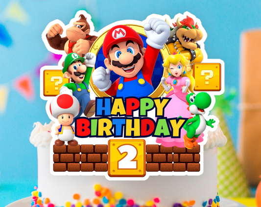 Super Mario Bros Cake Topper - Editable Canva Template | Mario & Luigi Video Game Birthday Party Printable 🍄🎮🌟